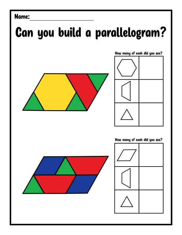 Can you build a parallelogram using pattern blocks printables for kids