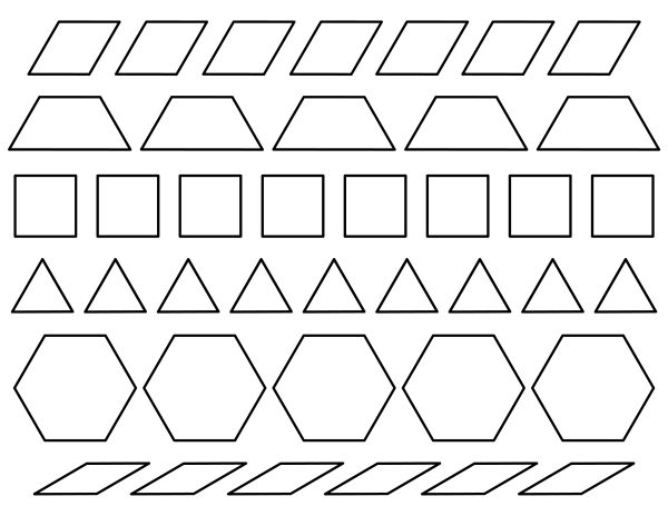 black and white pattern blocks cut out printable triangle square rhombus rectangle parallelogram