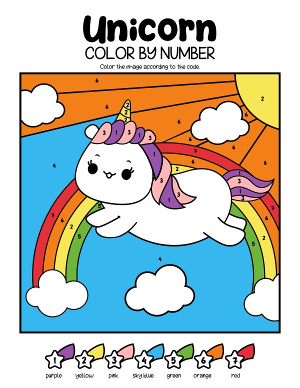 color by code free pdf printable unicorns printables