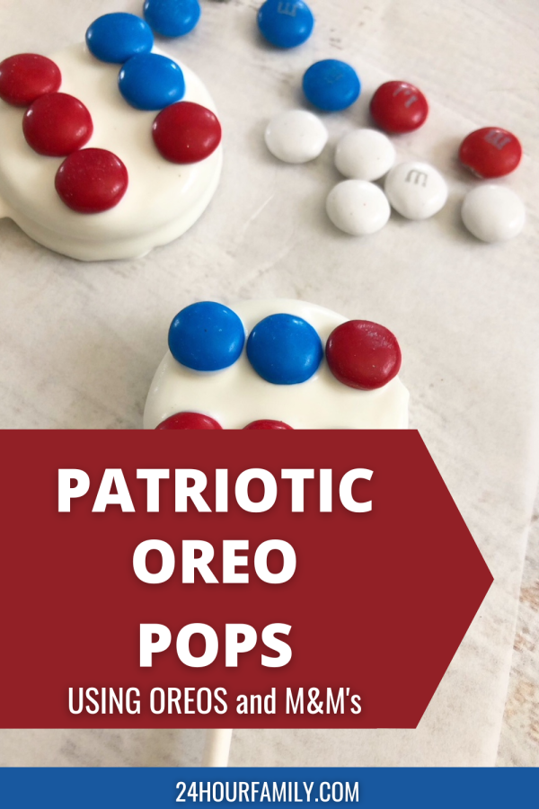 red, white, and blue oreo pops recipe with melted chocolate