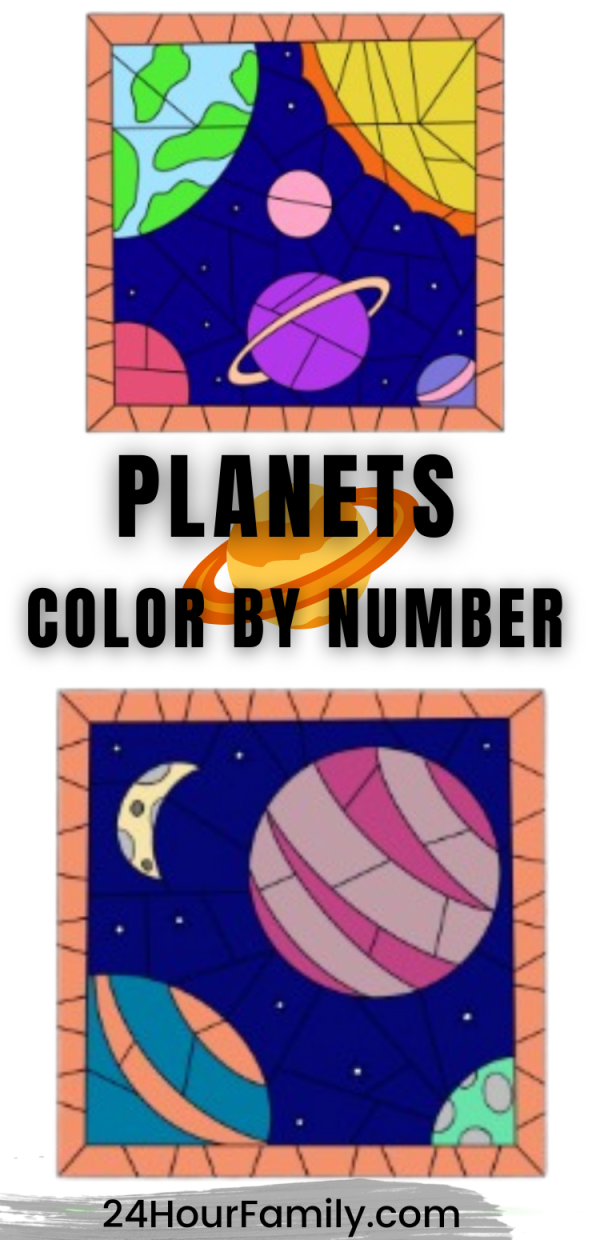 Planets color by number coloring pages perfect fro kindergarten grade school preschool