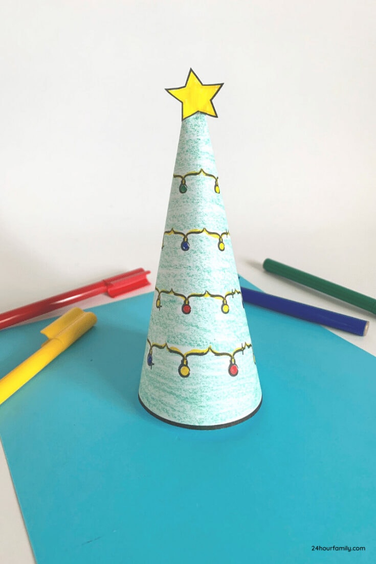 Free printable christmas tree cone craft template for sunday school, preschool