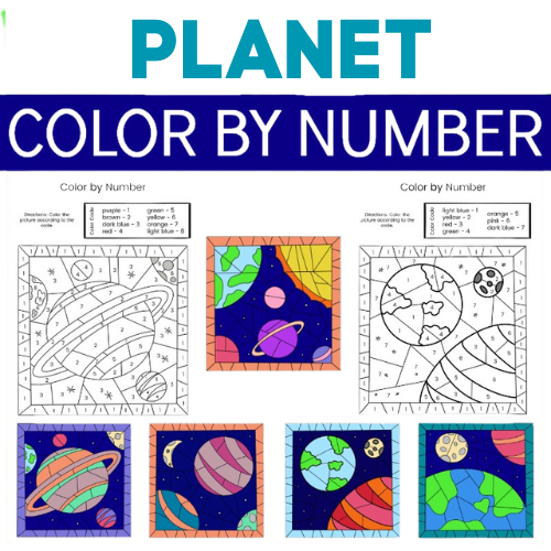 Planet color by number coloring pages for kid