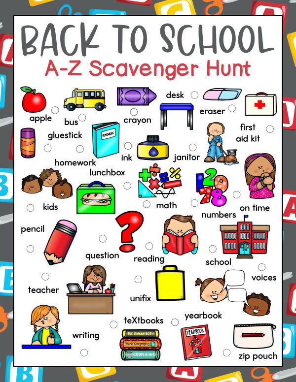 back to school free printable scavenger hunt for kids 