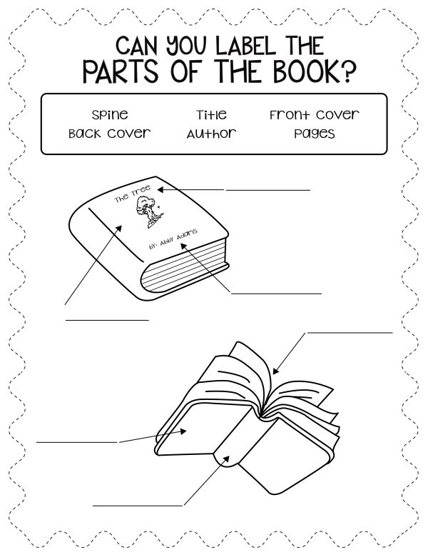 label the parts of a book exercise