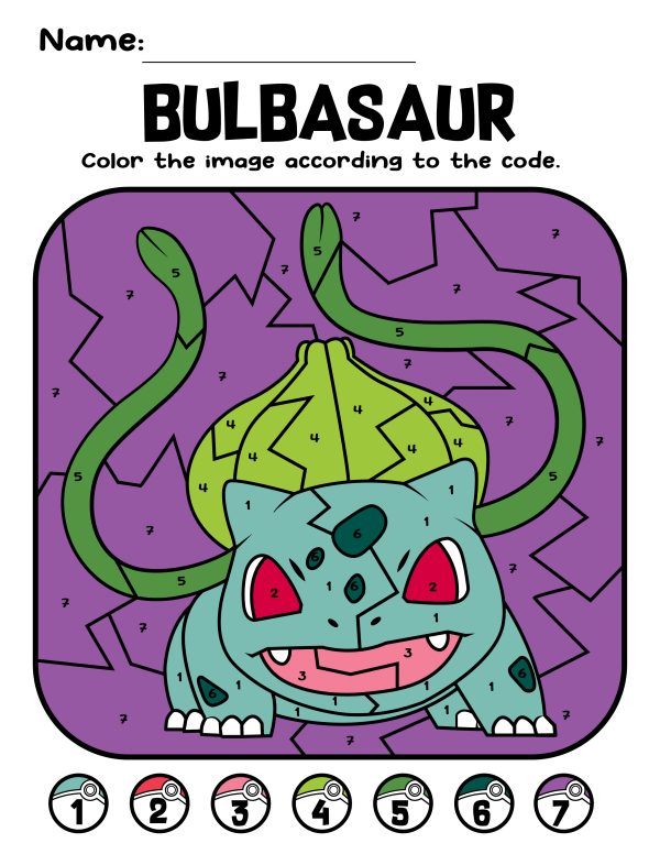 Bulbasaur color by number coloring pages