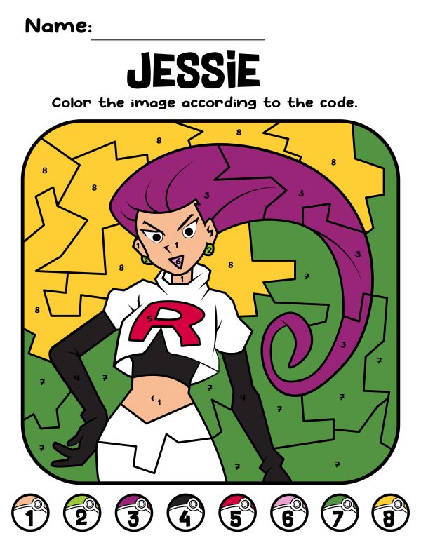 jessie team rocket color by number coloring pages for kids