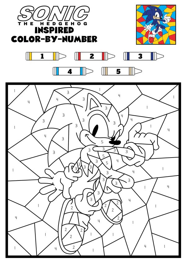 coloring pages Sonic Color by number sonic the hedgehog