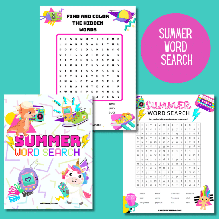 summer word search printables