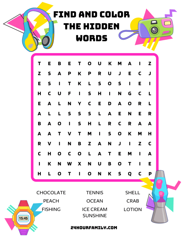 summer word search printables
