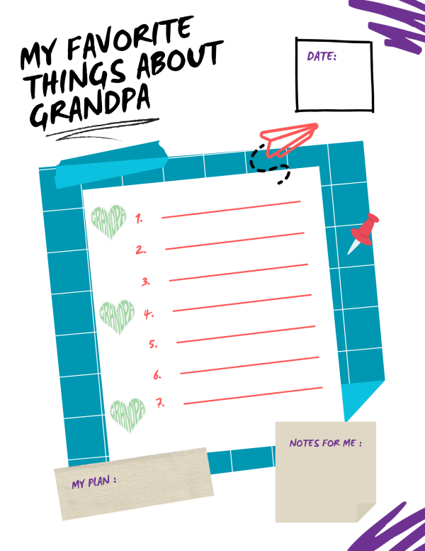 my favorite things about grandpa grandpa printable Father's Day printable all about me worksheet