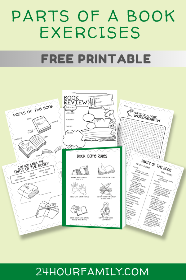 parts of a book exercises free printable for first grade, second grade, third grade