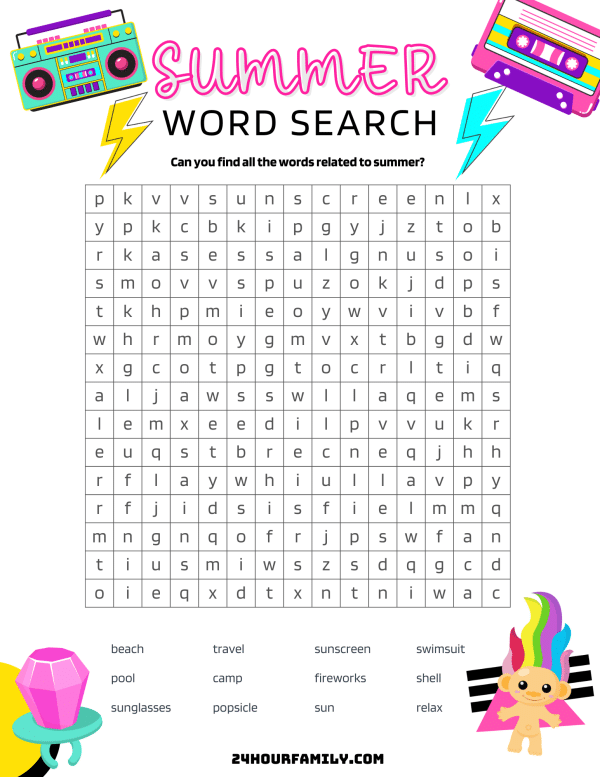 Word Search Summer Printable medium word search summer printables puzzles