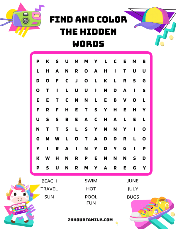 Word Search Summer Printable fun wordsearch for kids summer word search finds