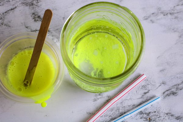 mix together the glow in the dark pigment to make homemade bubbles