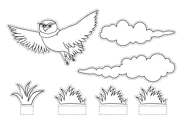 printable cut out coloring pages of grasses clouds birds