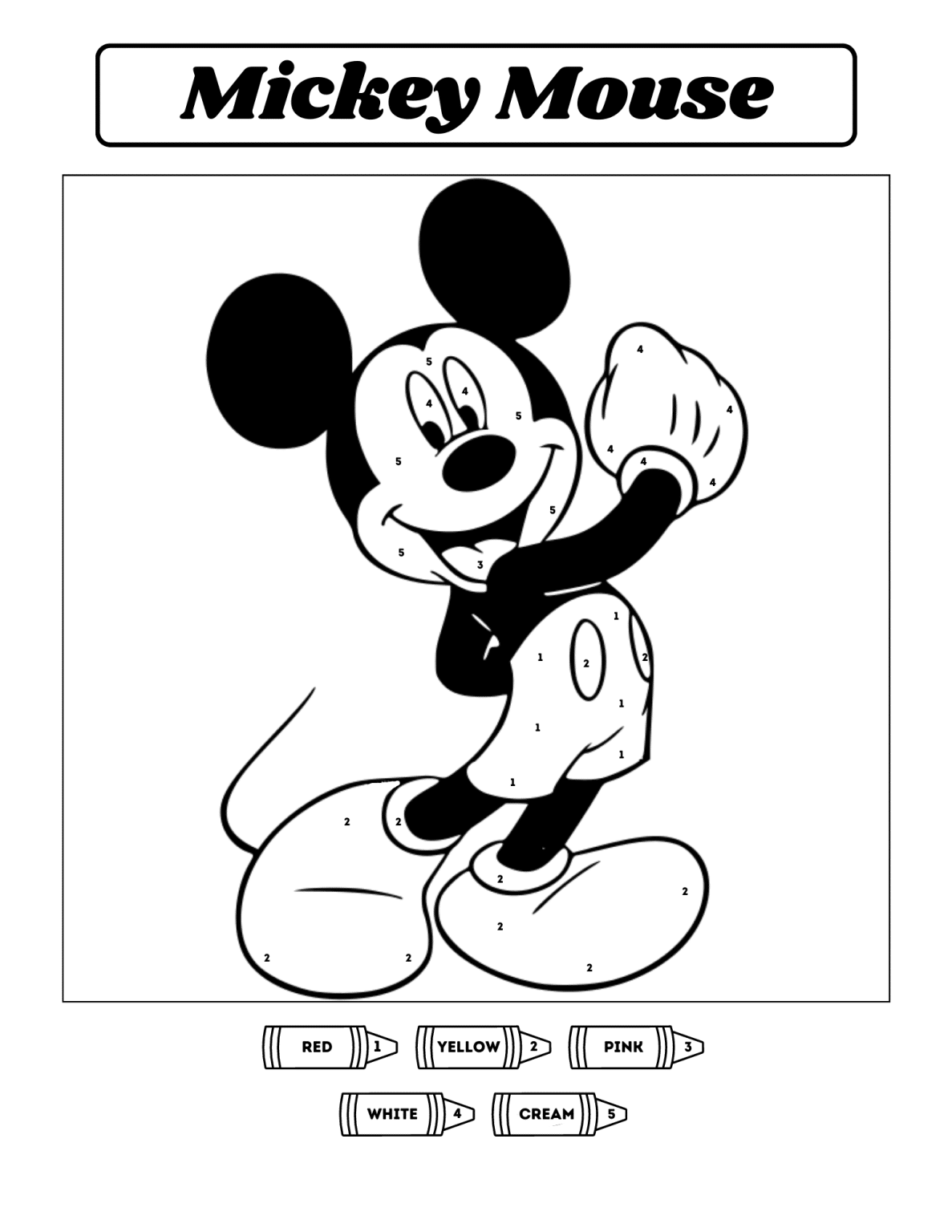 Mickey Mouse Color by Number Printables - 24hourfamily.com