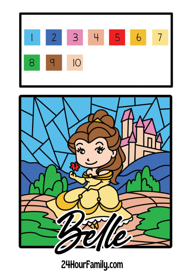 Princess Belle Color by number coloring pages