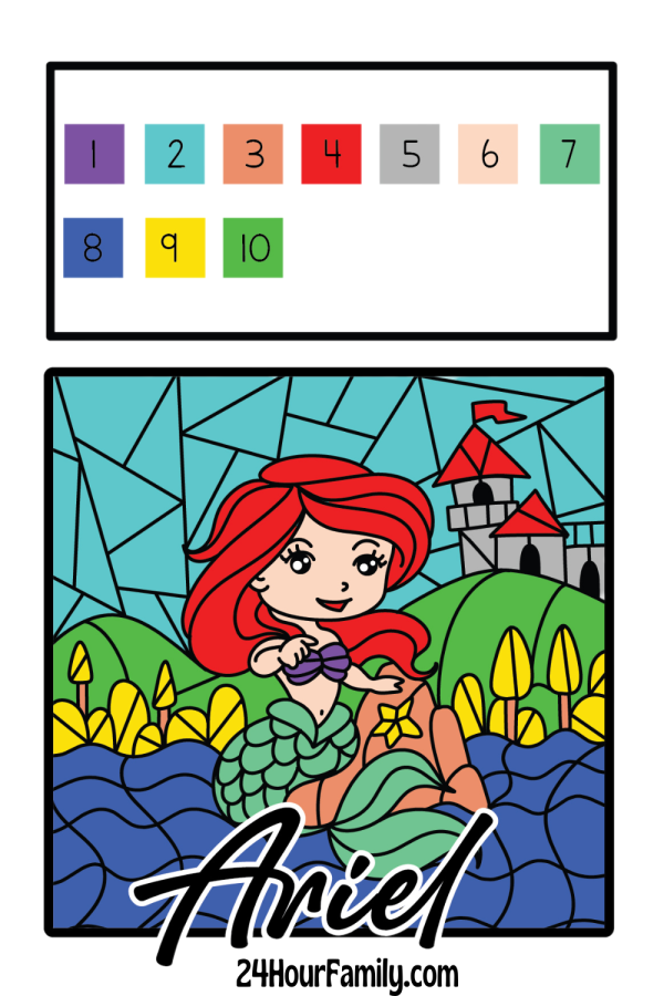 princess aerial coloring pages color by number