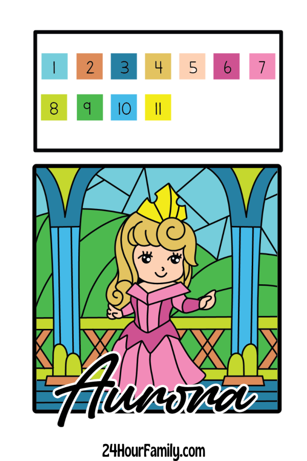 Princess Aurora color by number coloring pages