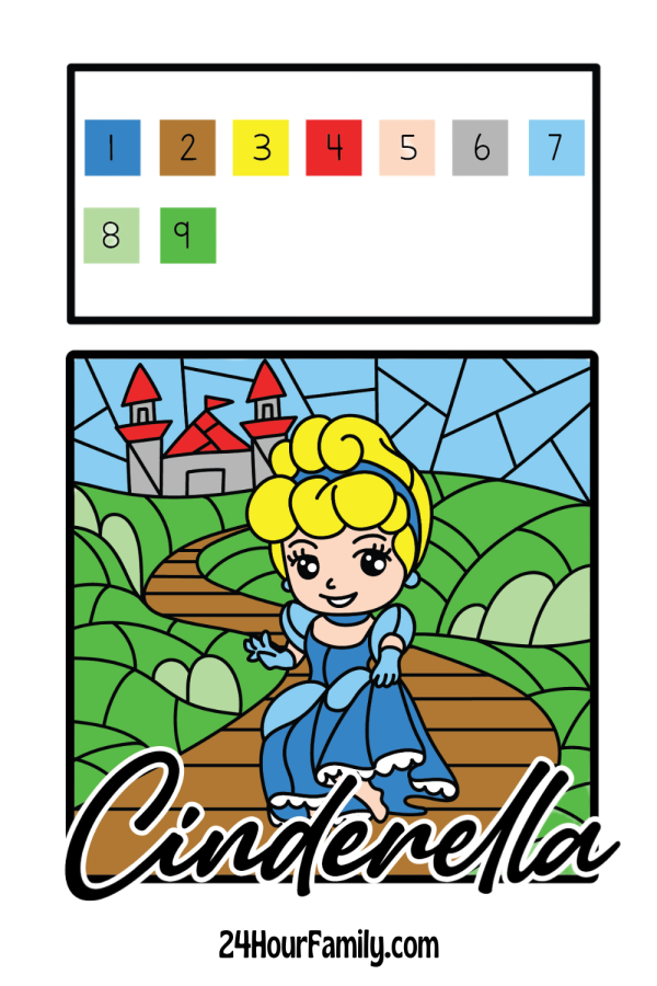 cinderella color by number coloring pages