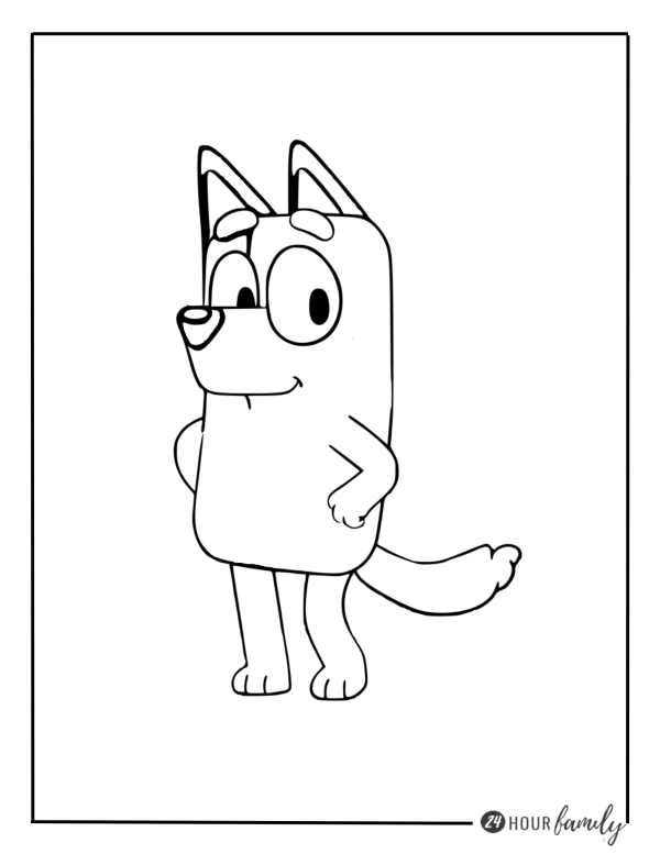 Coloring page of Bingo and BLuey cartoon characters
