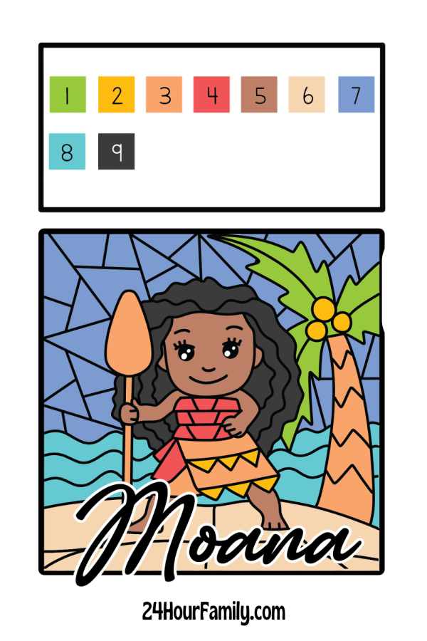 Princess Moana Color by number coloring pages