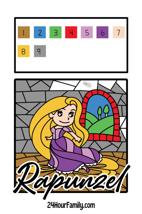 rapunzel color by number coloring page