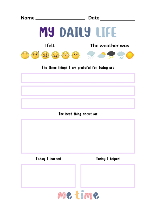 My daily life free printable to journal all about me