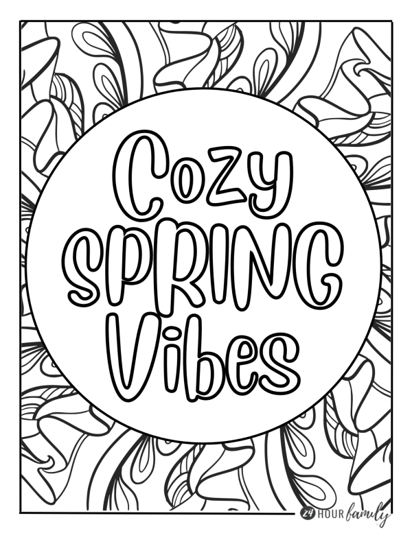 cozy spring vibes coloring page