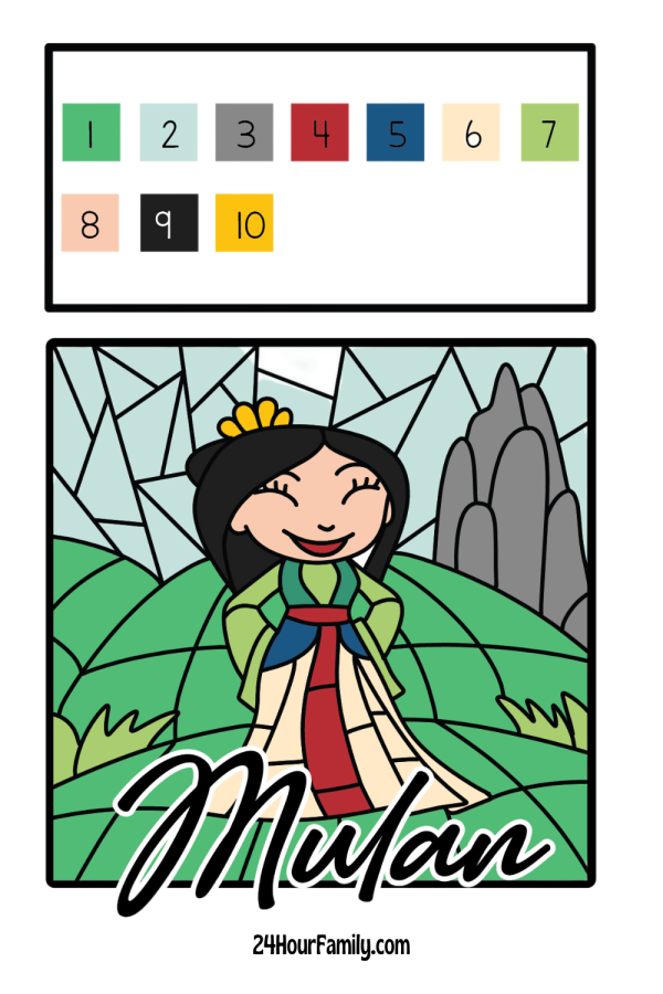 Mulan color by number coloring pages