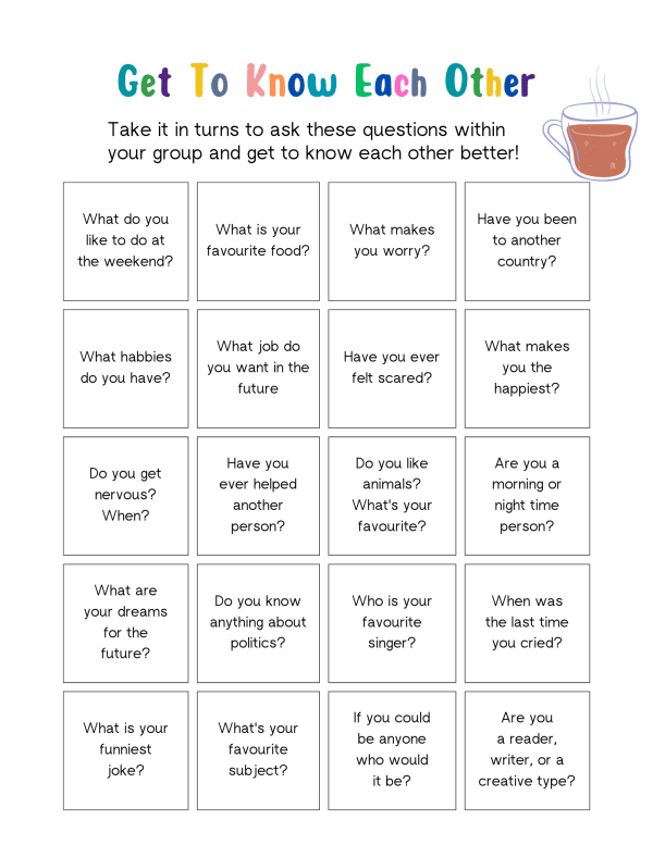 Get to know each other free printable worksheet