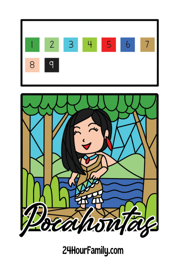 Pocahontas color by number coloring page