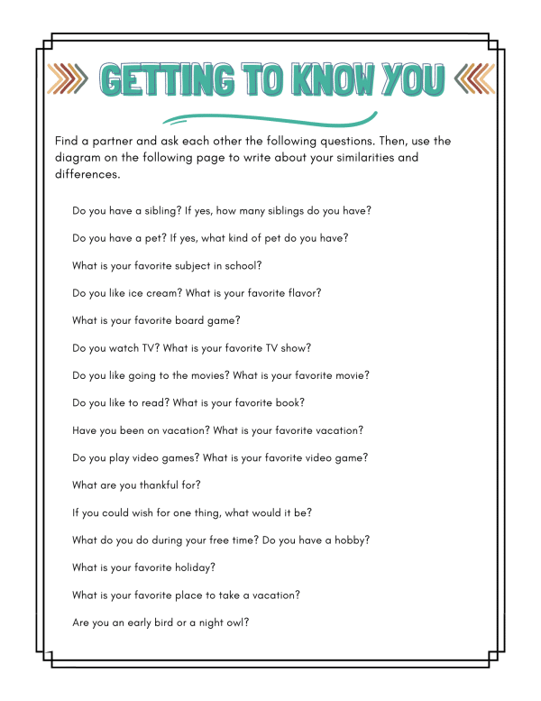 getting to know you printable