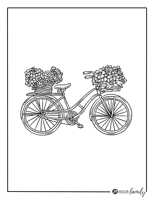 bike and bouquet flowers coloring pages