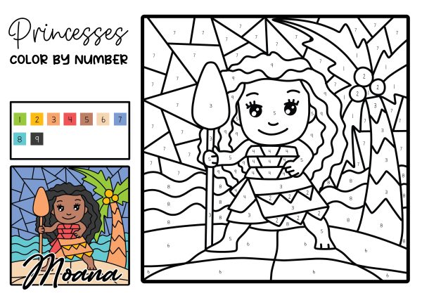 Moana Color by number free printable