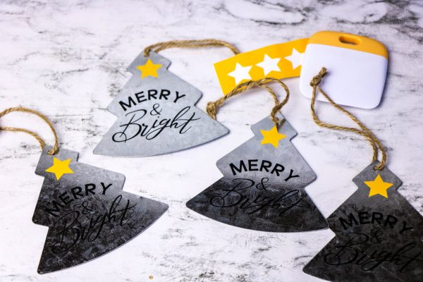 Homemade Handmade DIY Merry and Bright Christmas ornament with a yellow star
