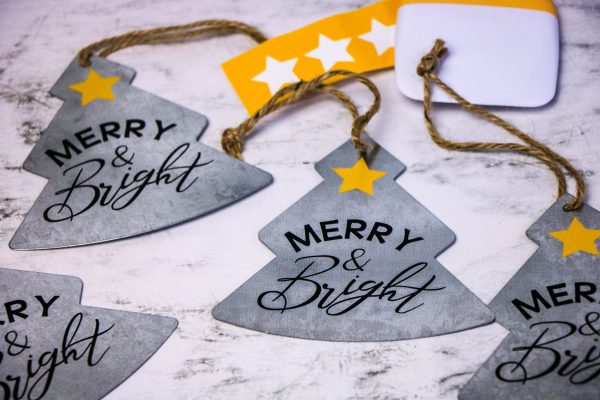 Homemade Handmade DIY Merry and Bright Christmas ornament with a yellow star