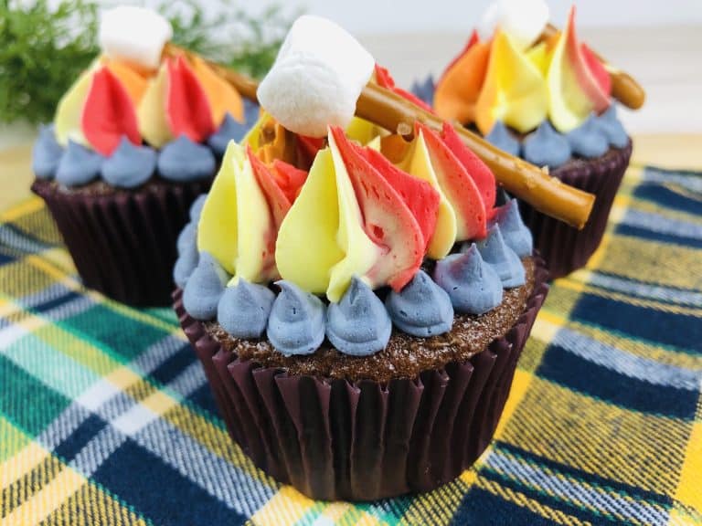 Camping campfire cupcakes flame cupcakes for camping parties
