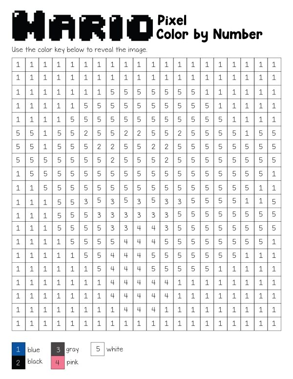 super mario boos pixel color by number for kids