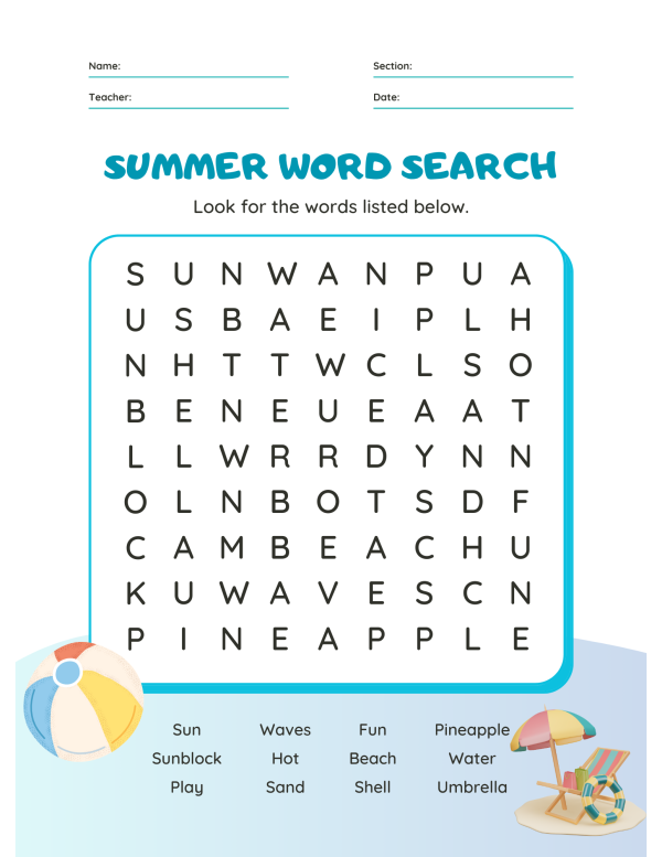beach word search puzzle free printable