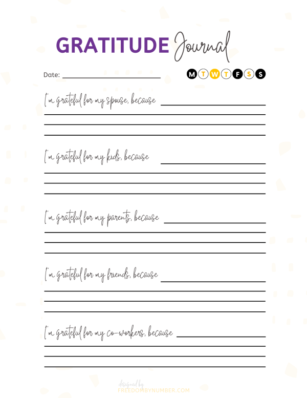 gratitude journal printable template