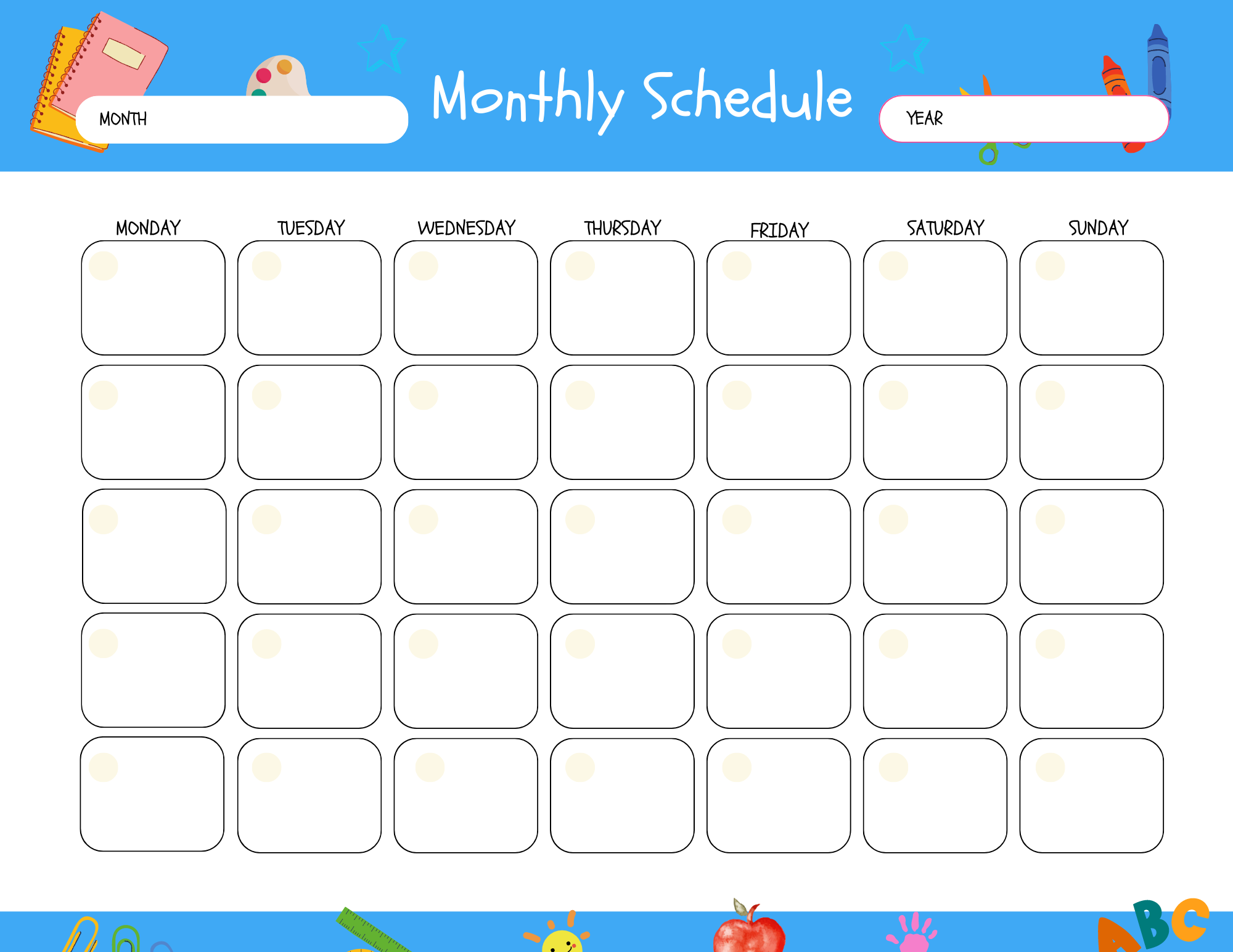 free monthly schedule printable pages
