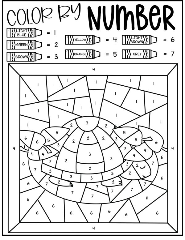 hibernating turtle color by number coloring page