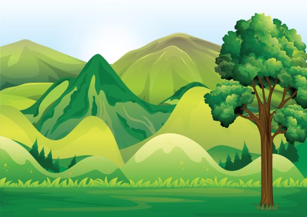 printable scene backdrop of mountains and trees