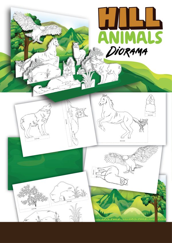 hills animals diorama printable for shoe box science project