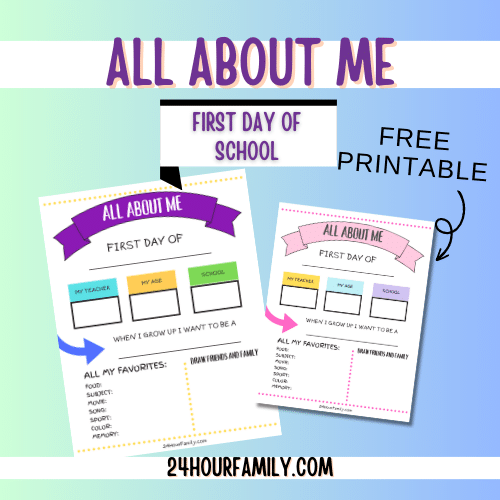 First Day of School All About Me Printable