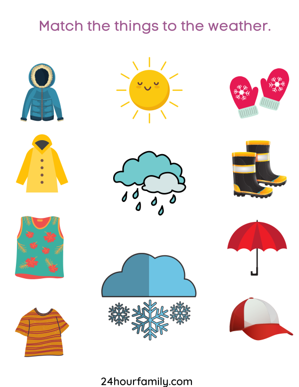 match weather worksheet for preschool kindergarten learn weather activities