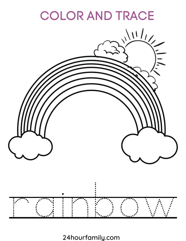 color and trace the rainbow weather worksheet coloring page