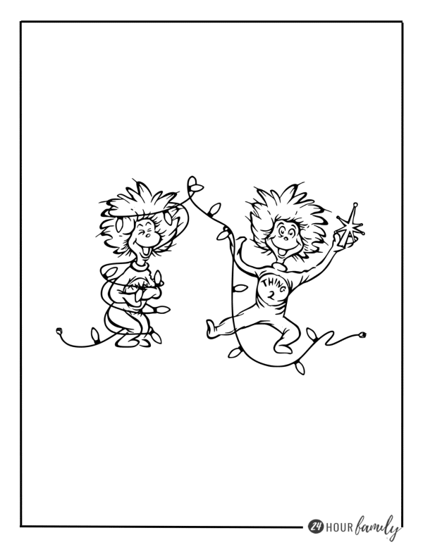 Thing 1 and thing 2 coloring pages christmas dr Seuss coloring pages